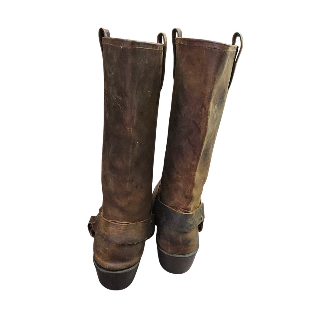 Mossimo Supply Co L 9.5 Brown Leather Harness Biker Boots Square Toe Distressed - Picture 9 of 12
